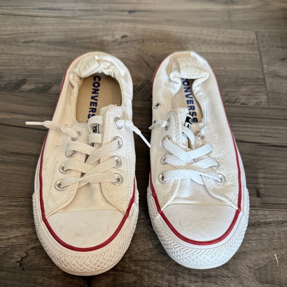 Converse White Canvas Sneakers with Red Accents - Picture 1 of 6